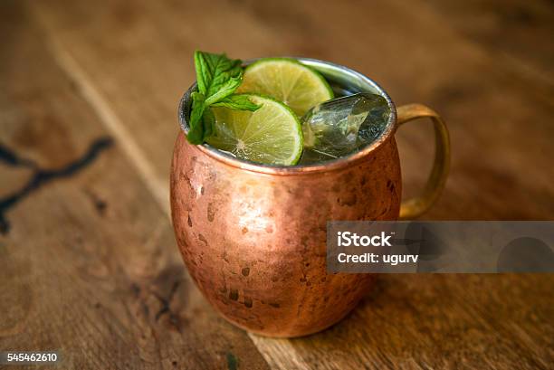 Moscow Mule Cocktail In A Metal Copper Mug Stock Photo - Download Image Now - Moscow Mule, Alcohol - Drink, Bar - Drink Establishment