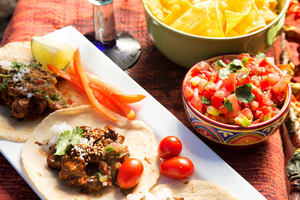 istock Authentic Street Tacos With Salsa And A Margarita 545465930