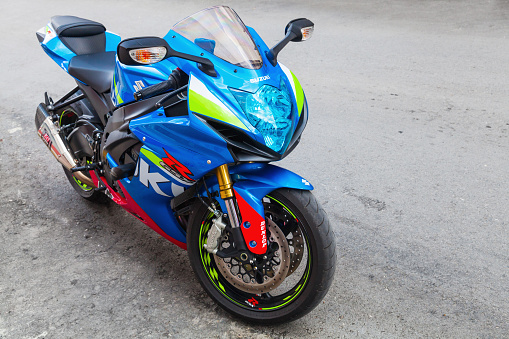 Istanbul, Turkey - June 30, 2016: Suzuki GSX-R1000 2015 motorcycle is 1000cc class, or supersport, sport bike in GSX-R series of Suzuki motorcycles