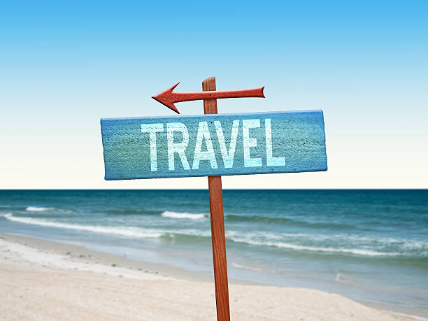 istock Travel sign on beach background 545556596