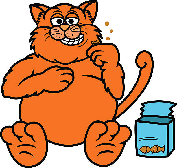 kot pełny od jedzenia kreskówka - computer graphic image characters full stock illustrations