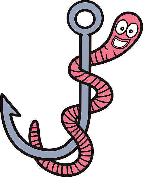 ilustrações de stock, clip art, desenhos animados e ícones de worm on fishing bait cartoon illustration - worm cartoon fishing bait fishing hook