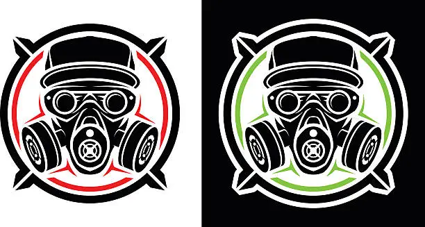 Vector illustration of Head in respirator and cap