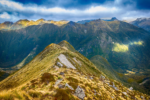 View from the mountain ridge on Kepler track, Fjordland, New Zealand