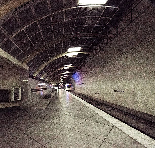 istock Subway Tunnel, Station, Train Background, Extreme Wide Angle, Enhanced Grain 545560666