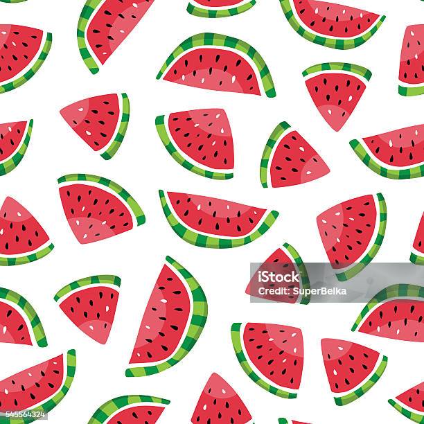 Seamless Pattern Of Watermelon Slices In The Hand Drawn Style Stock Illustration - Download Image Now