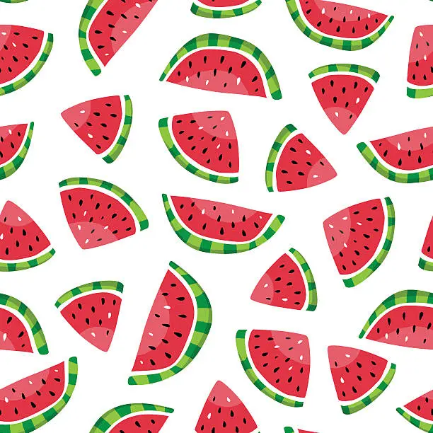 Vector illustration of Seamless pattern of watermelon slices in the hand drawn style.
