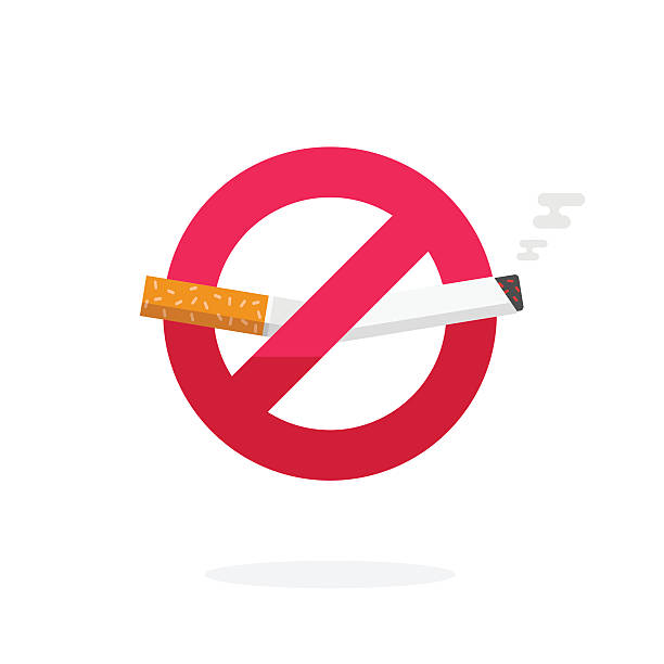 No smoking sign, vector icon badge, label broken cigarette No smoking sign, dont smoke vector icon badge isolated on white background, label broken cigarette cigarette warning label stock illustrations