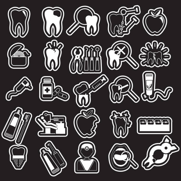 белая наклейка стоматолога - dentist dentist office silhouette dentists chair stock illustrations