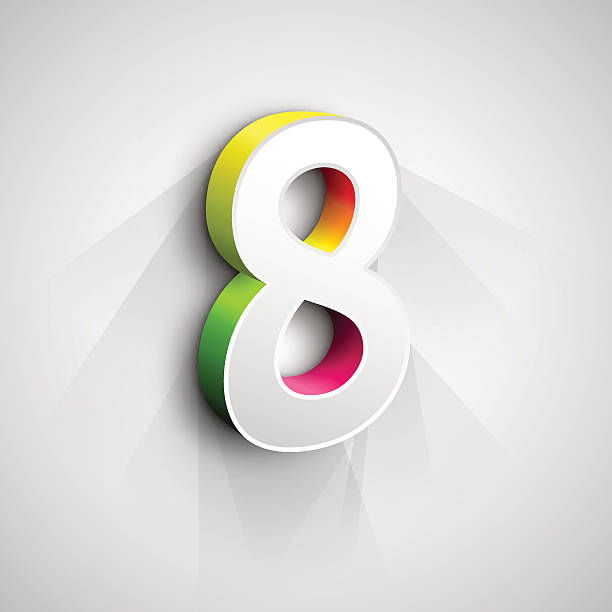 Vector 3d Number Eight Vector 3d Number Eight. White figure 8 on Gray Background silver chrome number 8 stock illustrations