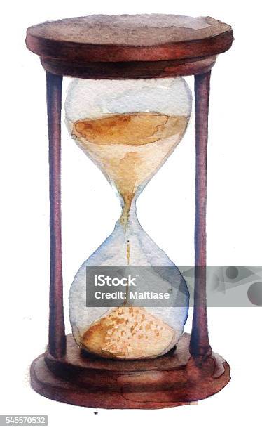 Watercolor Sketch Hourglass On A White Background Stock Illustration - Download Image Now - Hourglass, Antique, Clock