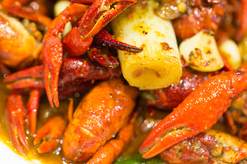 Chinese small lobster stir frying with chili