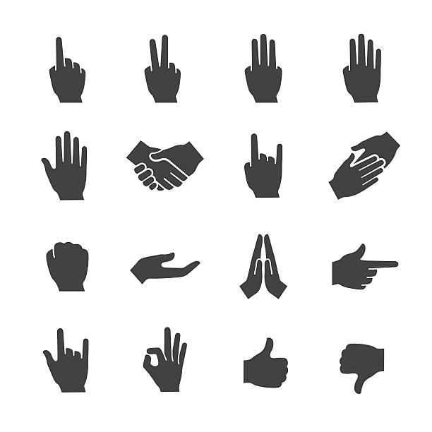 ilustraciones, imágenes clip art, dibujos animados e iconos de stock de conjunto de iconos de gestos de la mano - acme series - human thumb pointing human finger human hand