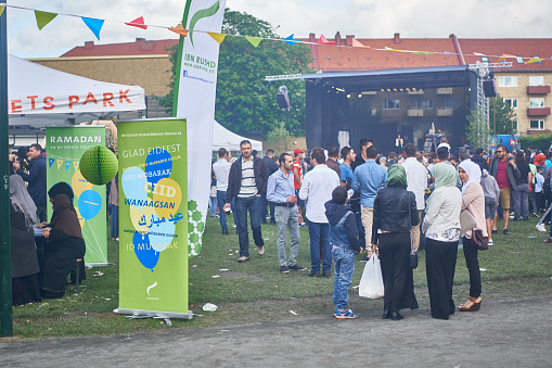 Malmo, Sweden - July 9, 2016: A picture of the festival Eid Mubarak that the organisation “Swedish Muslims in Sweden” has organised in one of the central parks in Malmo, Sweden. 