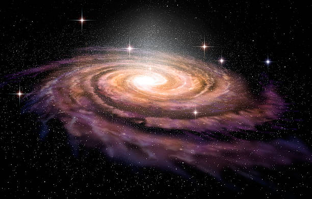 spiral galaxy in deep spcae, 3d illustration - ring galaxy imagens e fotografias de stock
