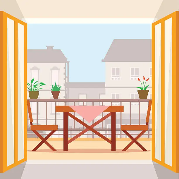 Vector illustration of Table and chairs on the balcony.