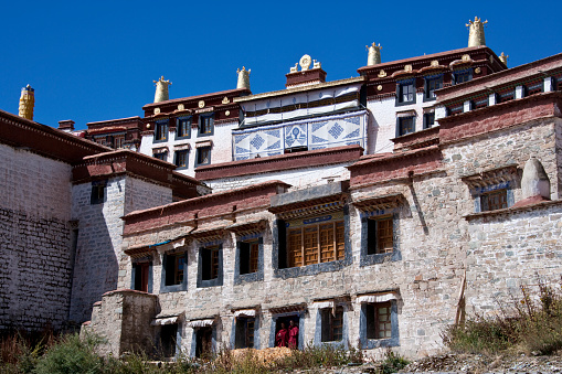 Tibet, China - October 5, 2006: A part of the huge Ganden Namgyeling Buddhist Monastary complex in Tibet. Ganden Monastery or Ganden Namgyeling is one of the \