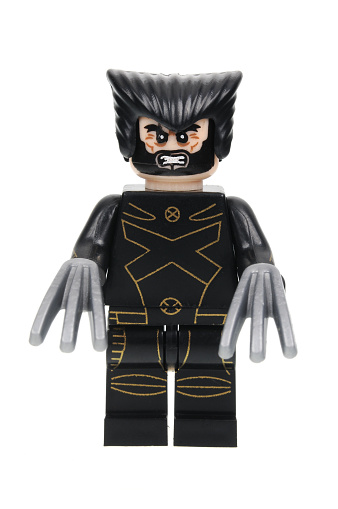 Adelaide, Australia - July 08, 2016:A studio shot of a Wolverine Lego minifigure from the Marvel Comics. Lego is extremely popular worldwide with children and collectors.