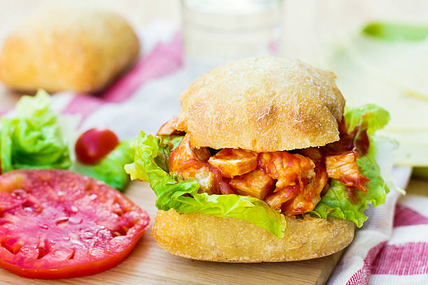 istock Original chicken sandwich burger with tomato sauce 545582860