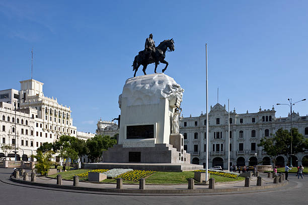 Lima, Peru - April 16, 2008: The Plaza de San Martin in central Lima in Peru. Lima is the capital and the largest city of Peru. Founded in 1535 by Francisco Pizarro, it was the capital of the Spanish colonies in South America until the 19th century.