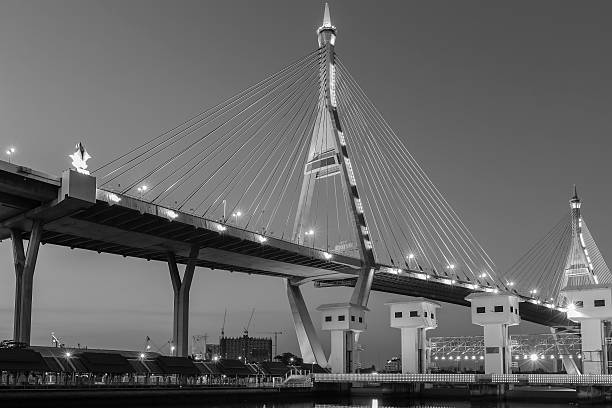 istock Black and White, Highway intersection connect to suspension bridge 545583640