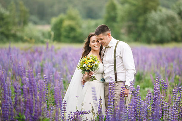 istock Happy wedding couple in lupin 545583990