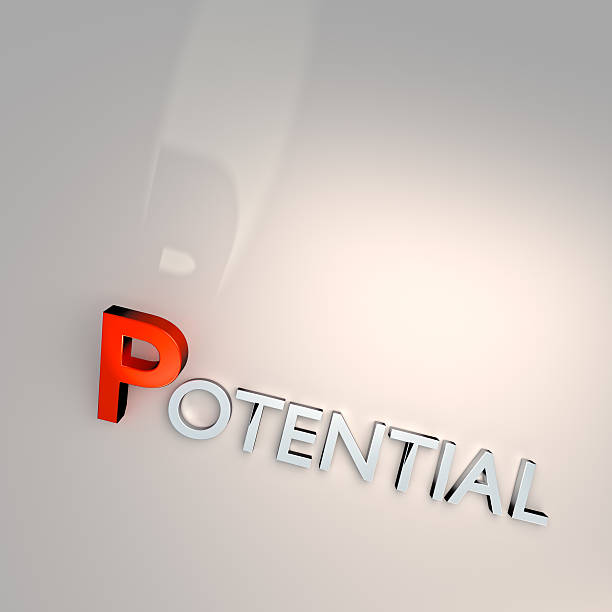 word potential isoliert auf grauem hintergrund - letter p alphabet three dimensional shape red stock-fotos und bilder