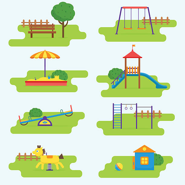 ilustraciones, imágenes clip art, dibujos animados e iconos de stock de el patio de juegos para niños. - área de juego