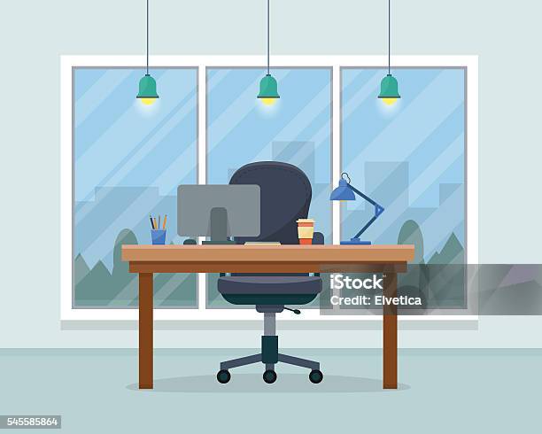 Workplace In Office Stock Illustration - Download Image Now - Office, Desk, Table