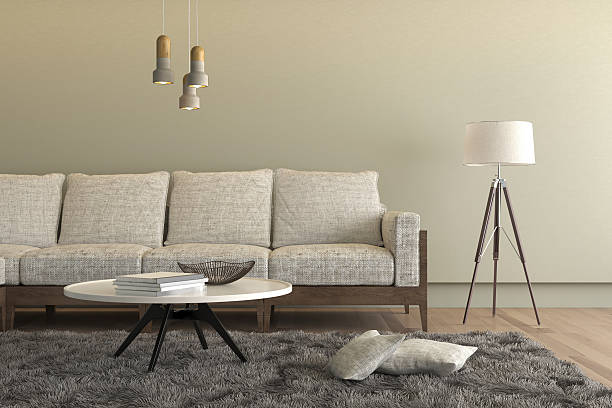 istock Beige sofa with a living room like setup around it 545587338