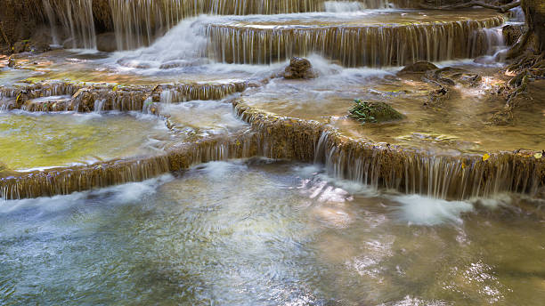 istock Deep forest blue stream waterfalls, natural landscape background 545587820