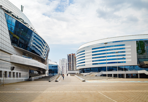 Minsk, Belarus - May 3, 2016: Minsk-Arena - a sports and entertainment complex in the city of Minsk, Belarus. Modern buildings hockey stadium and a velodrome.