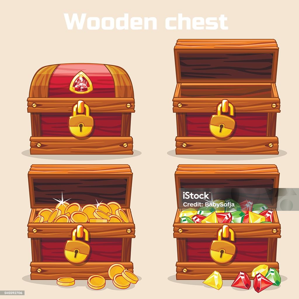 Opened and closed chest with coins diamonds Opened and closed antique treasure chest. Vector illustration. Treasure Chest stock vector