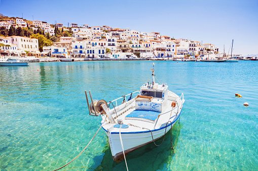 View on the Batsi town, Andros island, Greece