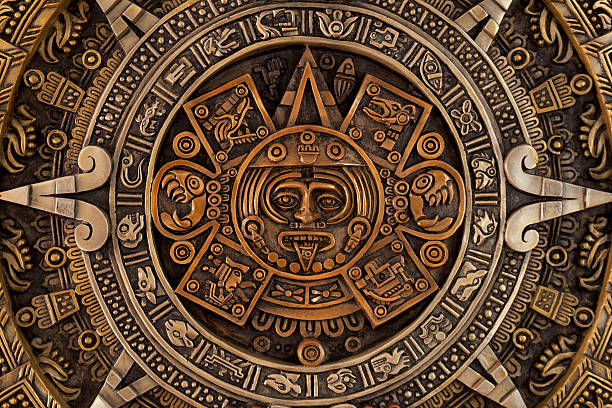 Close view of the aztec calendar Close view of the ancient Aztec calendar aztec civilization photos stock pictures, royalty-free photos & images