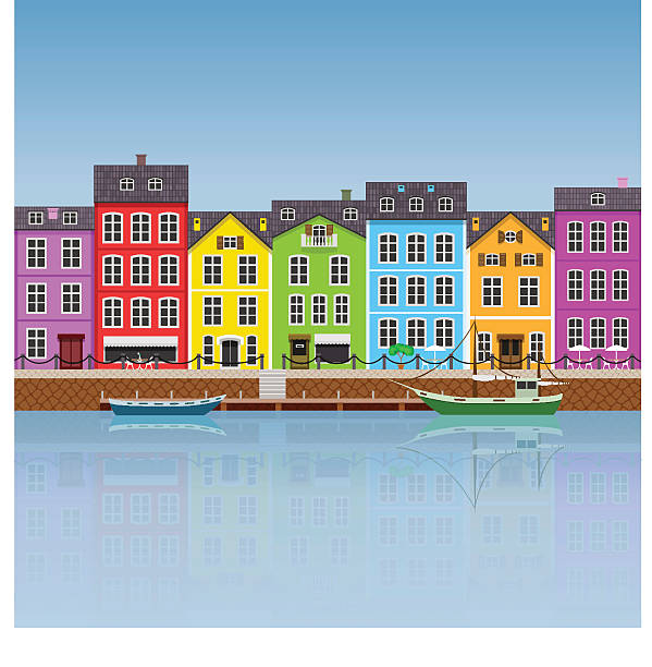 kolorowe budynki - denmark built structure copenhagen architecture stock illustrations