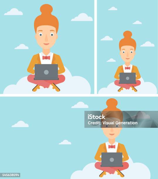 Cartoon Woman Using Computing Woman Using Cloud Computing Technology Stock Illustration - Download ...