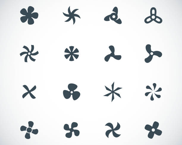 Vector black fans and propellers icons set Vector black fans and propellers icons set on white background propeller stock illustrations
