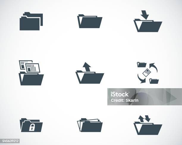 Vector Black Folder Icons Set Stock Illustration - Download Image Now - File Folder, Ring Binder, Icon Symbol