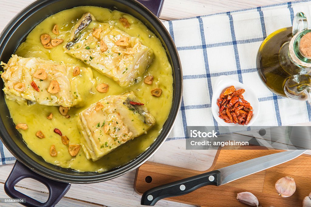 Salt cod in a pilpil sauce Salt cod in a pilpil sauce a typical Spanish recipe Cod Stock Photo