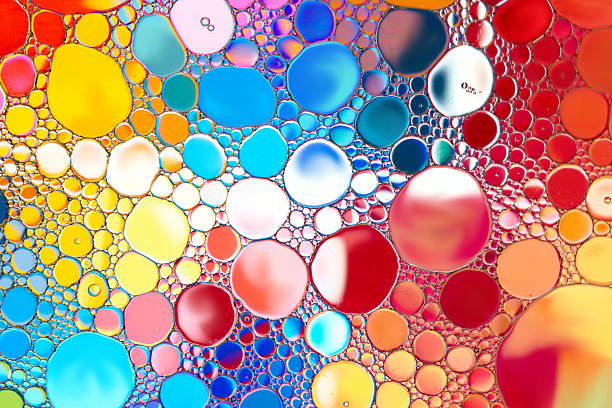 Close up of oil drop on water surface.