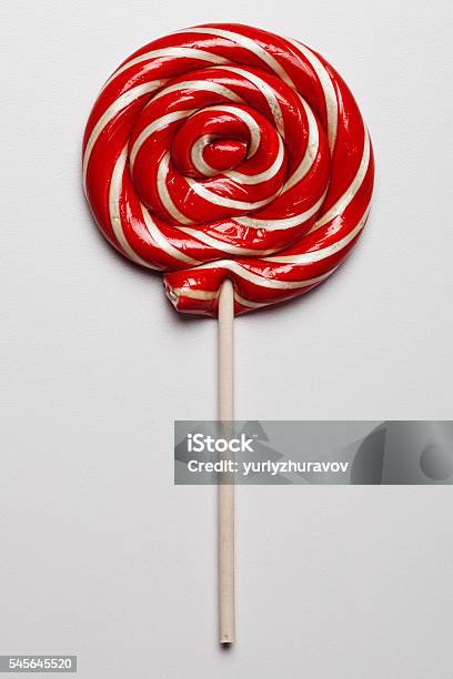 Red Sweet Lollipop For Children On White Background Stock Photo - Download Image Now