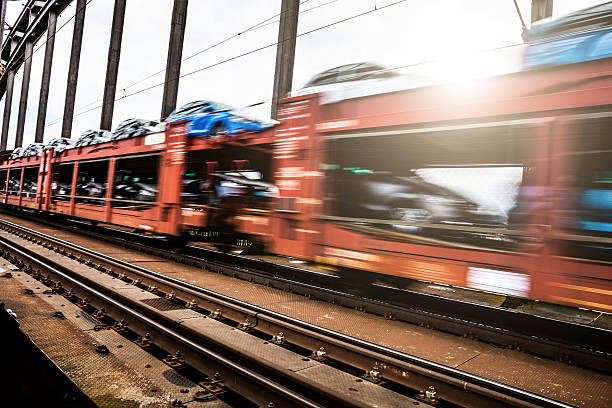 Freight Train passing on a bridge in Frankfurt, Germany
