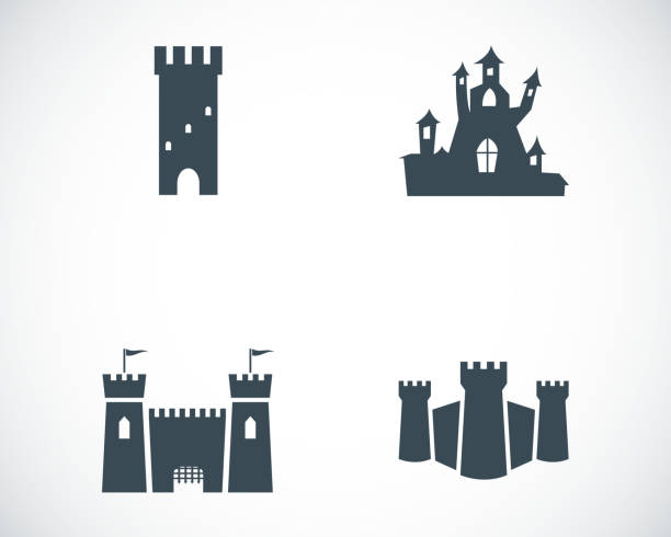 stockillustraties, clipart, cartoons en iconen met vector black castle icons set - fortress