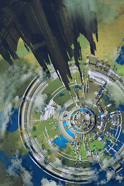 istock aerial view of futuristic city,alien planet 545648218