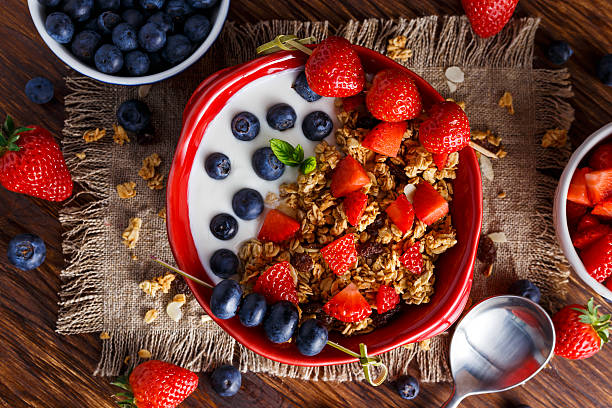istock Homemade granola Breakfast with yogurt and fresh fruit berries. concepts 545648354