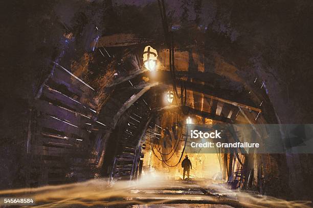 Inside Of The Mine Shaft With Fog Stock Illustration - Download Image Now - Mining - Natural Resources, Underground, Miner