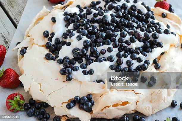 Meringue Cake Pavlova With Blueberry Stock Photo - Download Image Now - Baked, Baking, Berry Fruit