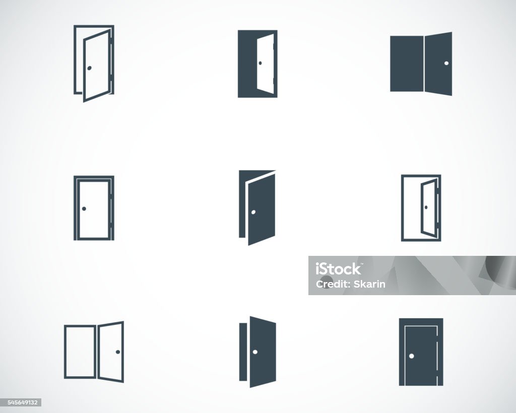 Vector black door icons set Vector black door icons set on white background Door stock vector