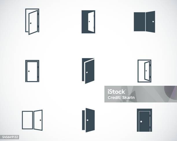 Vector Black Door Icons Set Stock Illustration - Download Image Now - Door, Opening, Icon